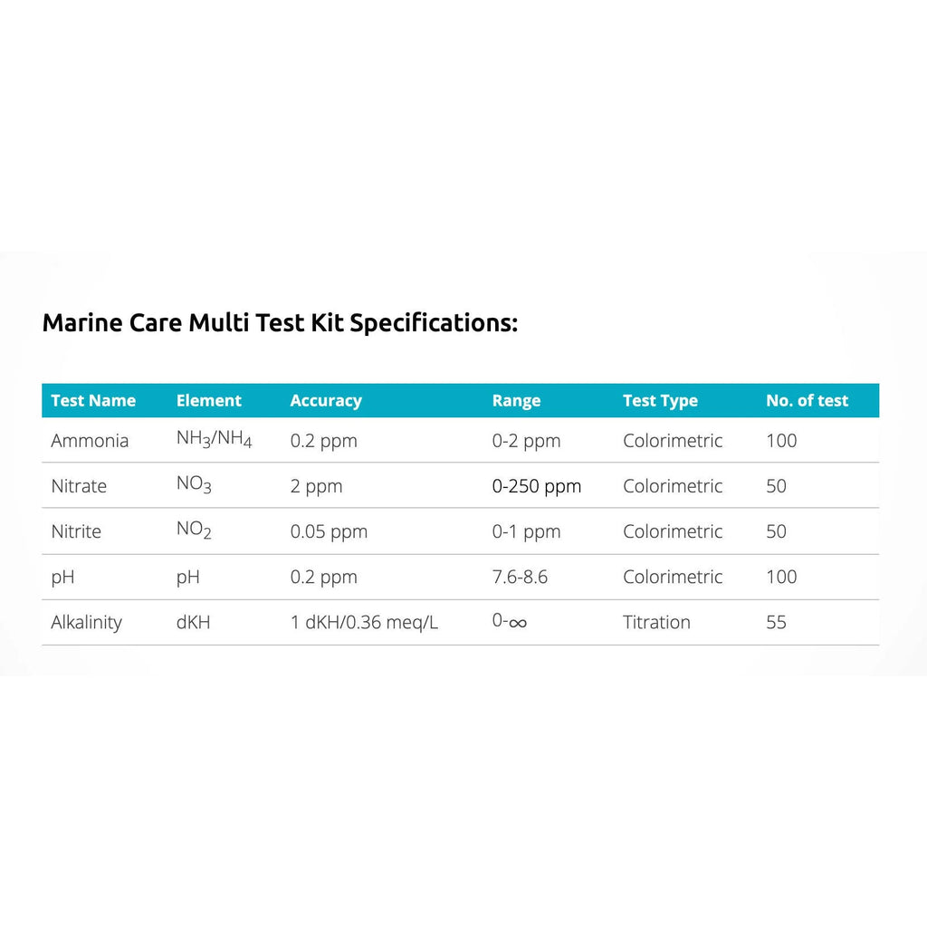 MCP Marine Care Test Kit  (Ammonia, Nitrite, Nitrate, pH, KH)